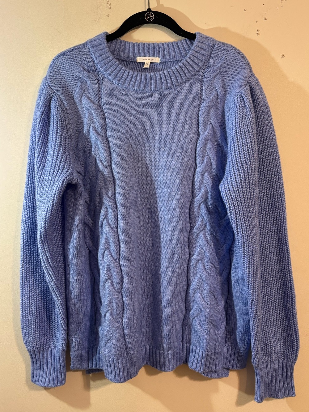 Maurices knit sweater blue crew neck classic vertical cable accents ribbed large
